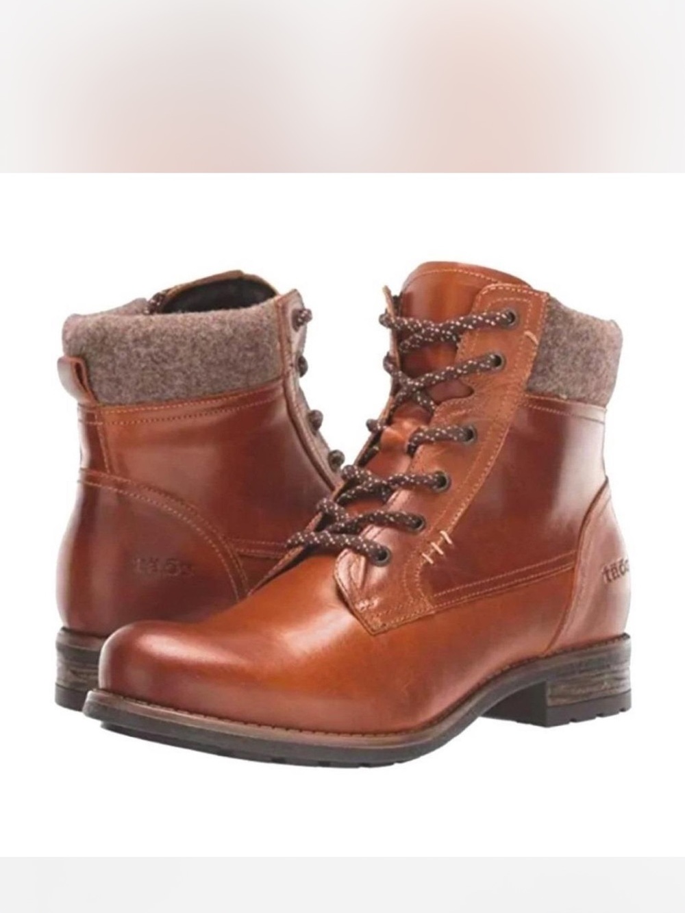 Taos Footwear Women's Brown Leather Lace-Up Ankle Boots with Wool Collar